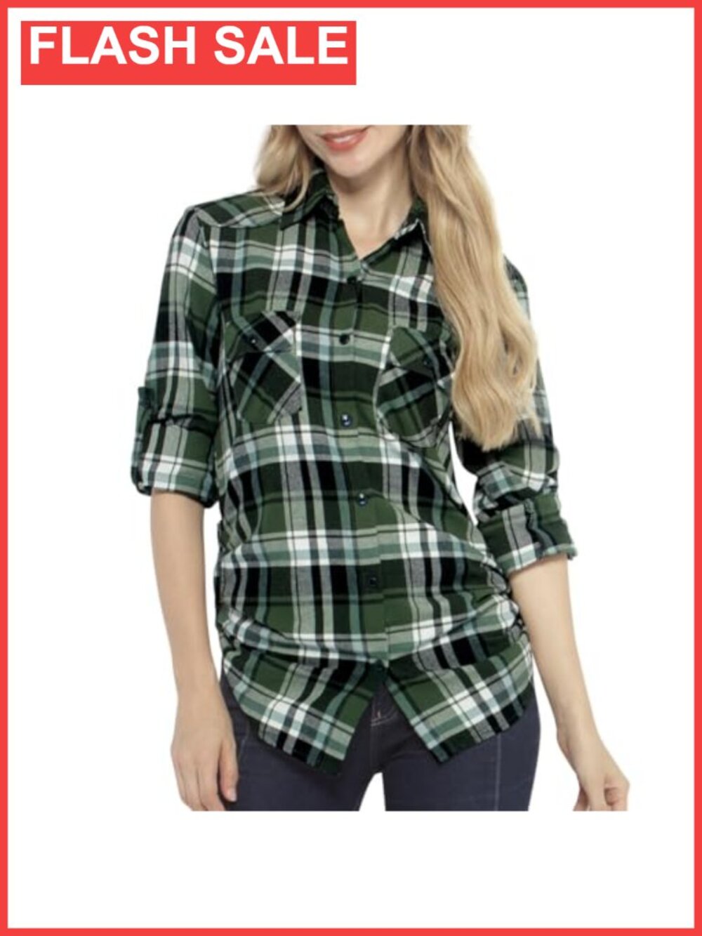 Women's 100% Cotton Plaid Flannel Button Down Shirt Long Sleeve Collared Blouse